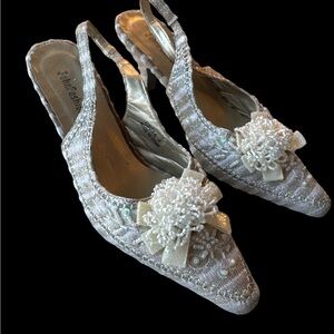 Vintage John Fashion Beaded Slingback Heels